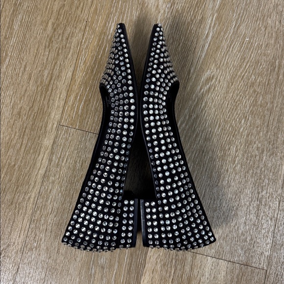 Zara Crystal Rhinestone Ballet Block Heel Flats in Black Size EU 37 / US 7 - Picture 7 of 13